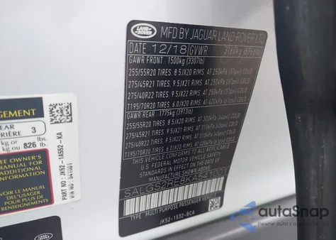 2019 Land Rover Range Rover 5.0L V8 Supercharged from USA, damaged, VIN SALGS2RE8KA541001